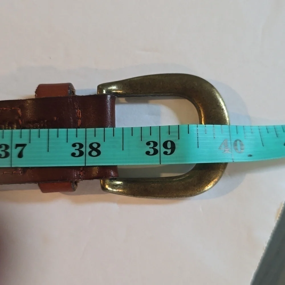 Womens Italian Full Grain leather Vintage Brown Belt Gold Buckle Sz.M/L